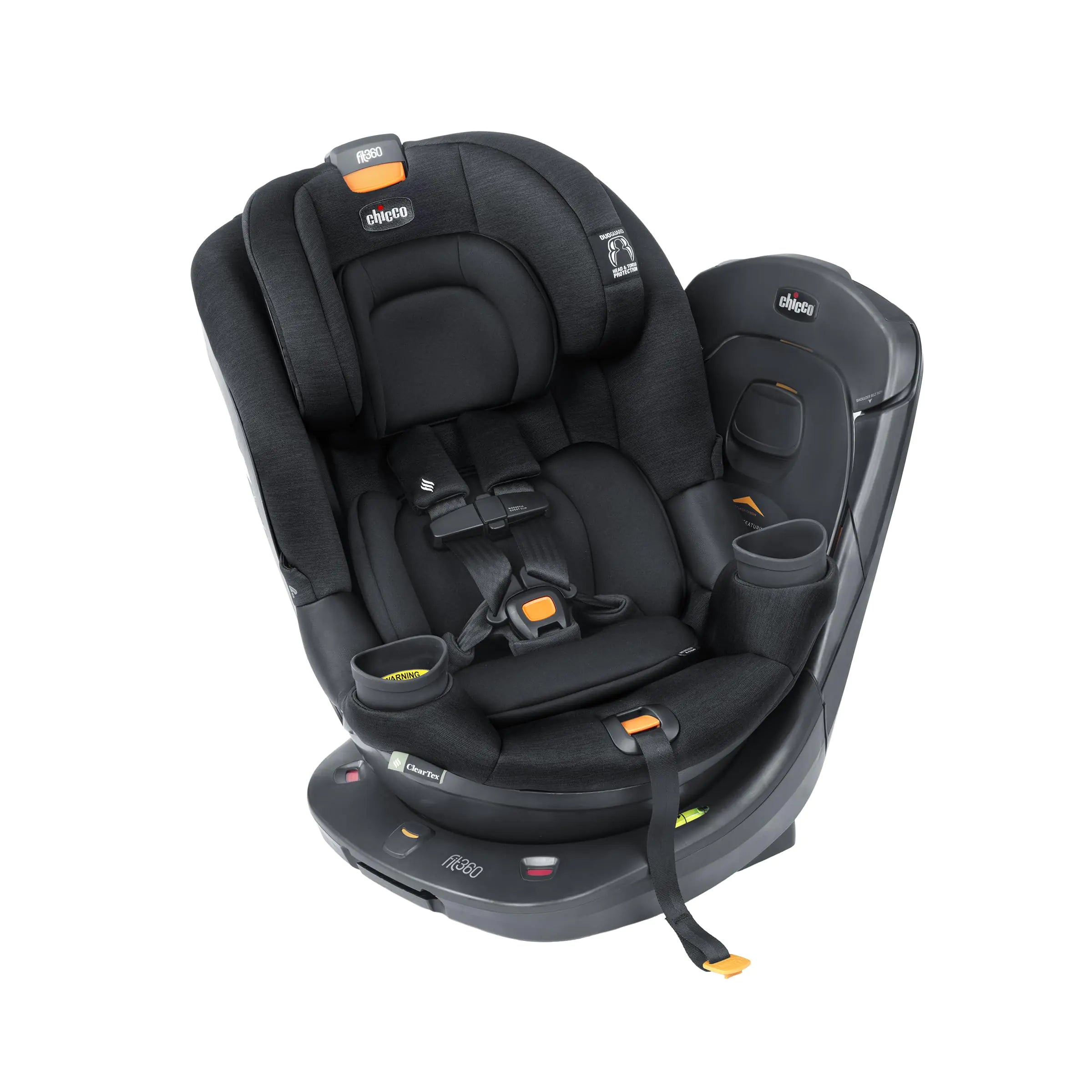 Chicco Fit360 ClearTex Rotating Convertible Car Seat with 360 Degree Rotation for Rear-Facing and Forward-Facing Usage LeverLock Self-Tensioning Lock System | Black/Black
