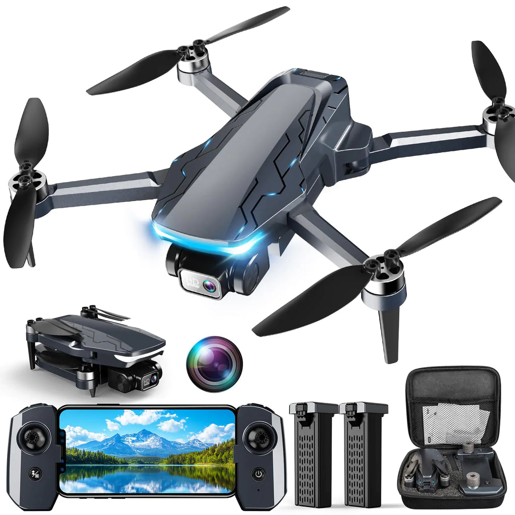 Drone with Camera 2K HD FPV Drone with Brushless Motor 360°Flip Waypoint Fly Gesture Selfie One Key Take Off/Landing Foldable Mini Drone for Beginners