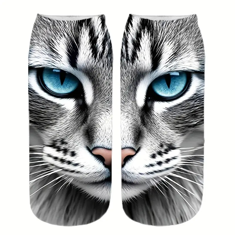 Cat Head Pattern Ankle Socks for Men &amp; Women
