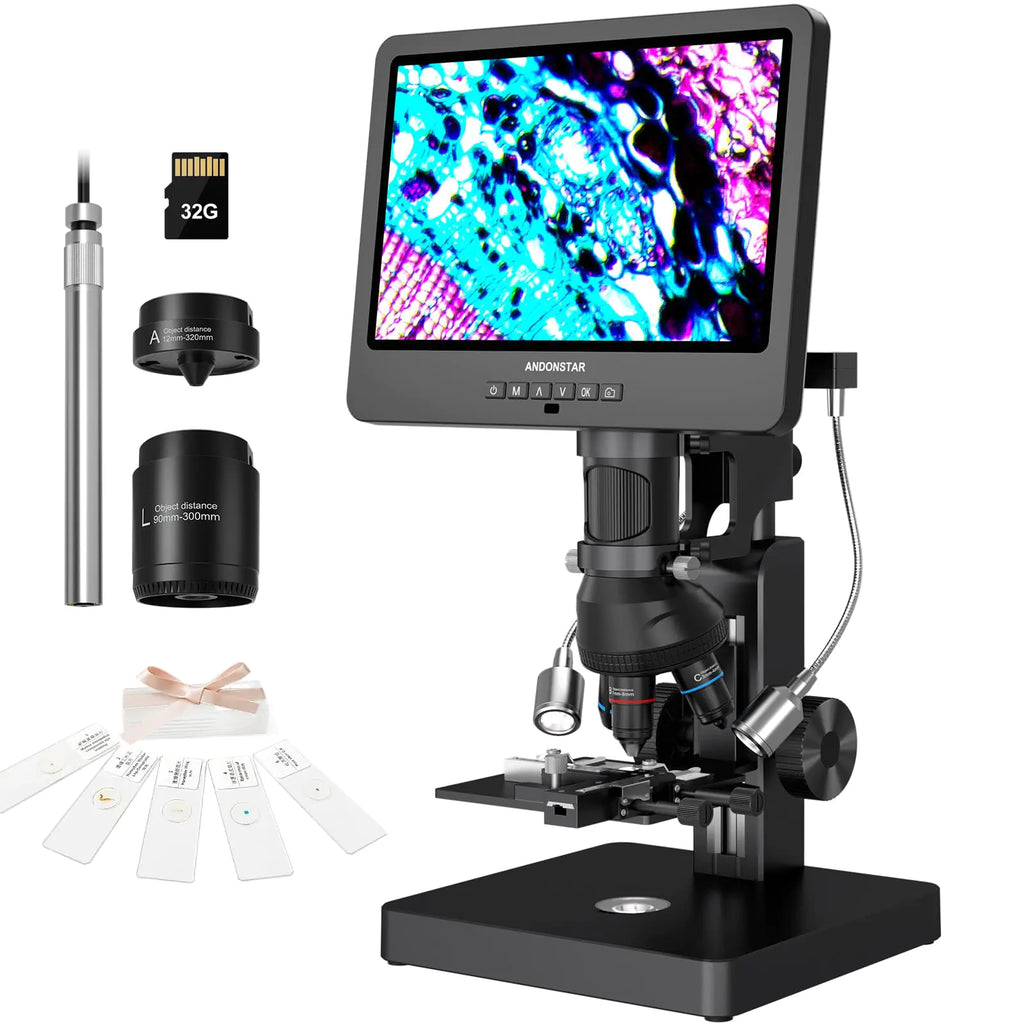 Andonstar AD269S 20X-5000X HDMI Digital Microscope with 10.1 LCD Screen for Adults Kids Home Lab Biological Microscope Kit with Microscope Slides Coin Microscope Full View Windows Compatible