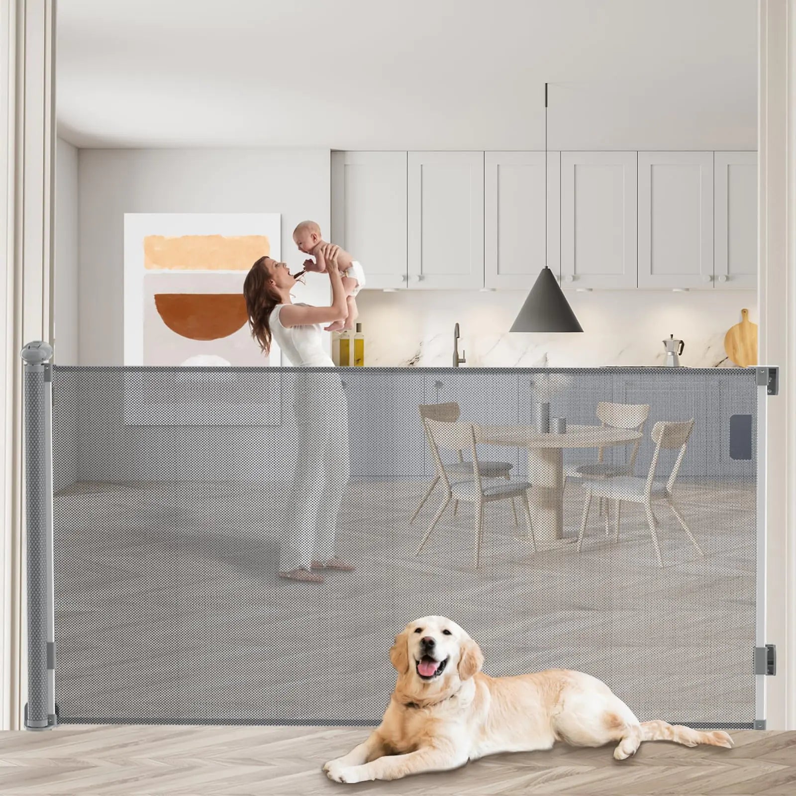 Retractable Baby Gate Mesh Baby Gate Dog Gate 33" Tall Extends up to 120" Wide Child Safety Gate for Doorways Stairs Hallways Indoor/Outdoor